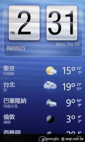 56.內建的 HTC Hub，一開啟就看見熟悉的翻頁時鐘整合天氣介面.JPG
