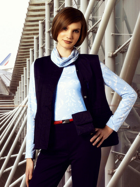 Air France flight attendant in causal wear.jpg