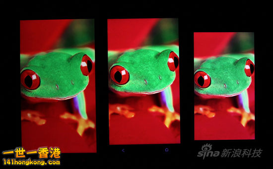 自左至右HTCButterfly / One/iPhone 5顯示效果