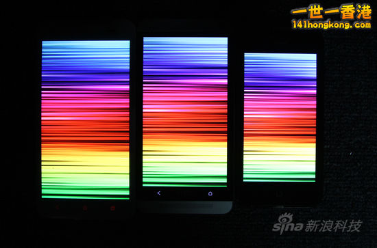 自左至右HTCButterfly / One/iPhone 5顯示效果