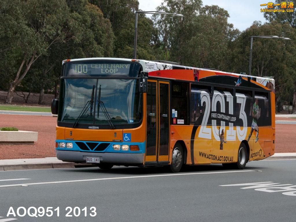 Bus 141 in Centenary Loop livery operates Route 100 along Anzac Parade. --actbus.net.jpg