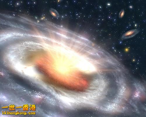 这是一个类星体，这是一种由超大质量黑洞提供能源的明亮天体。其存在于早期星系核心位置。一般被认为是黑洞 ...