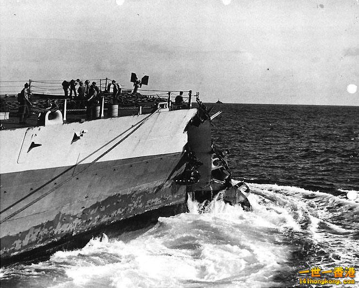 The severe damage done to Washington\'s bow after her collision with Indiana.jpg