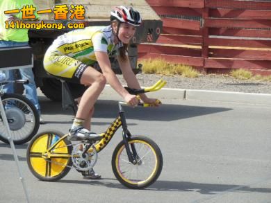 Drag Races - Kira Prokopakis is all smiles on the Cal Poly minibike_sm.JPG