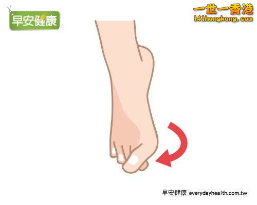 2.腳大拇指一指往上，其他四指往下彎曲，腳會容易偏向外側，保持十秒.jpg.jpg