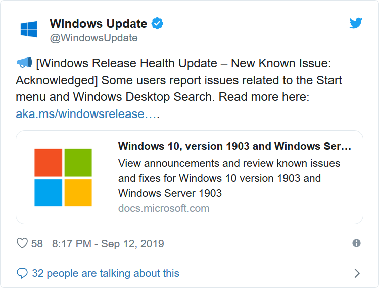 Screenshot_2019-09-18 Microsoft Windows 10九月更新誤刪「開始」主選單和搜尋功能列？.png.png