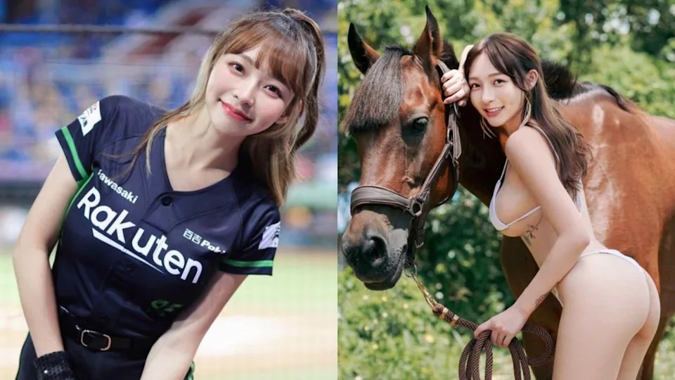 1 林襄穿泳裝騎馬，畫面養眼。.jpg