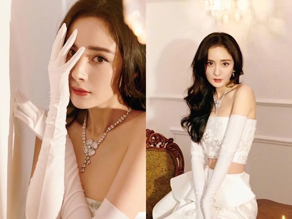 1 楊冪身穿純白禮服飄仙氣。（圖／翻攝楊冪工作室）.jpg
