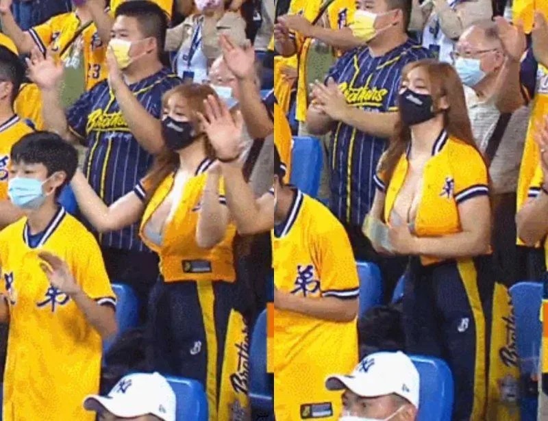 2 球迷拍下「胸狠」辣妹應援畫面，本尊被搜出是辣模本壘奈。.jpg