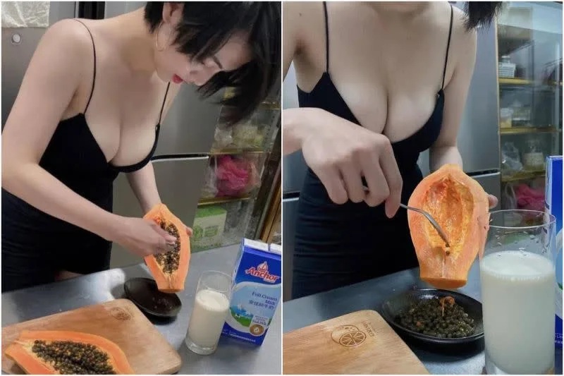 1 近日一位正妹「挖木瓜」的照片在網上爆紅掀起討論，主角火辣的身材和精緻的臉蛋，讓網友大飽眼福。（圖／翻攝自爆廢公社公開版）.jpg.jpg