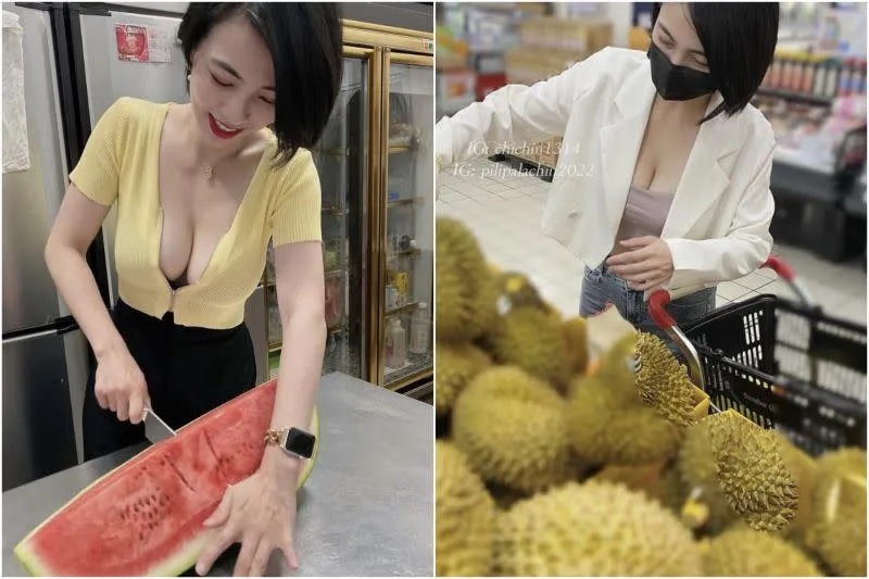 2 除了木瓜外，正妹還常分享自己和其他水果的互動照片。（圖／翻攝自IG＠chichin1314）.jpg.jpg