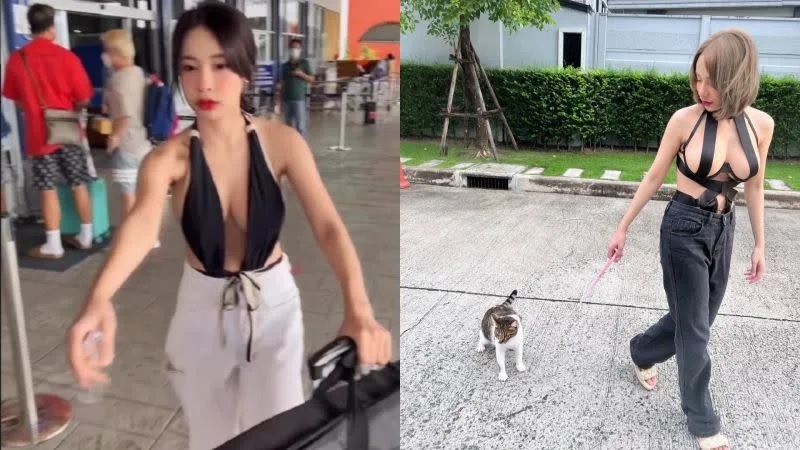 ▲該名泰國網紅女DJ，曾在機場拍片創造話題，隨後又因好幾張遛貓照，吸引許多網友關注。.jpg.jpg