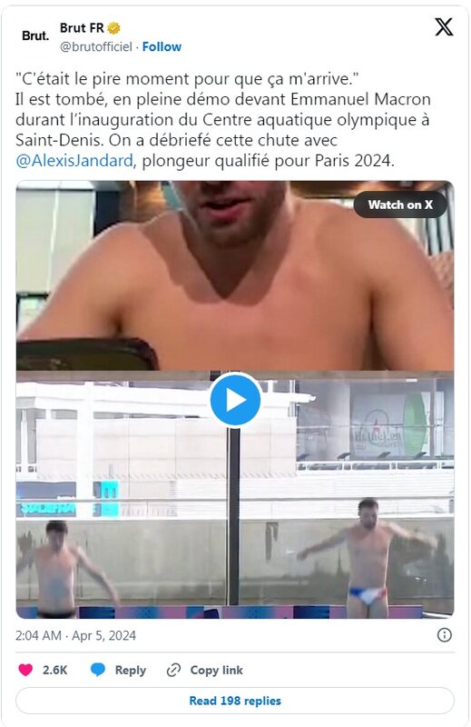 泳池開幕禮 法跳水選手總統面前跣腳撞板跌落水.jpg