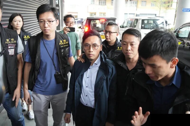 2023 年 10 月，前旺角南區議員朱江瑋被指涉嫌未經註冊而推銷強積金計劃被捕，數日後.jpg