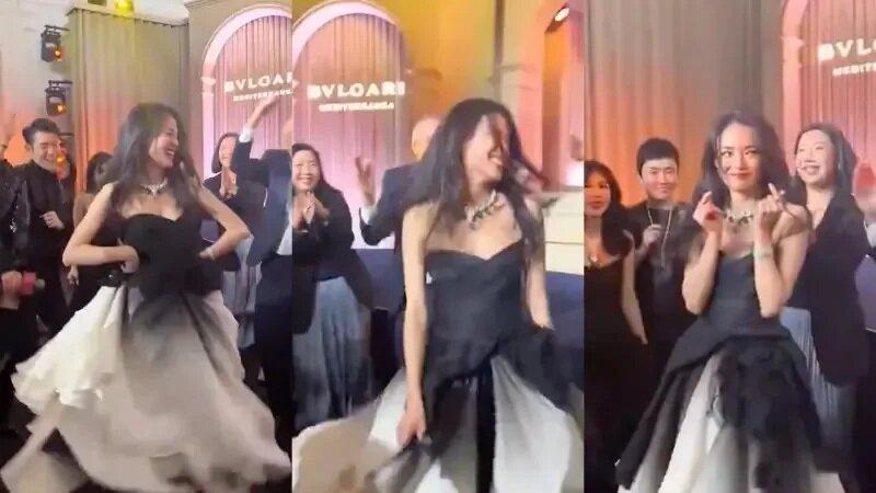 3 舒淇在派對上相當自在，不僅提起裙擺華麗轉圈，更對著眾人甜笑。.jpg