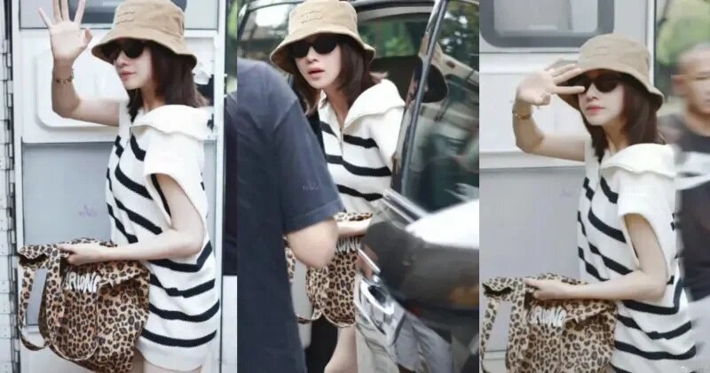 2 吳謹言婚後首露面，用包包遮肚子。（圖／翻攝自微博 數碼甜劇）.jpg