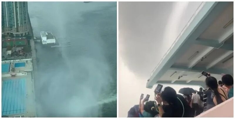 1 水龍捲移向紅磡大環山泳池附近，當時未有人游泳，但池面及看台均有眾多泳手及觀眾「.jpg