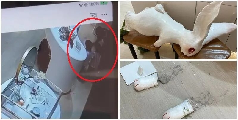 尖沙咀K11 MUSEA一間首飾店擺放了一隻標價3.8萬元的兔子陶瓷雕塑，惟店方發布照片及監.jpg