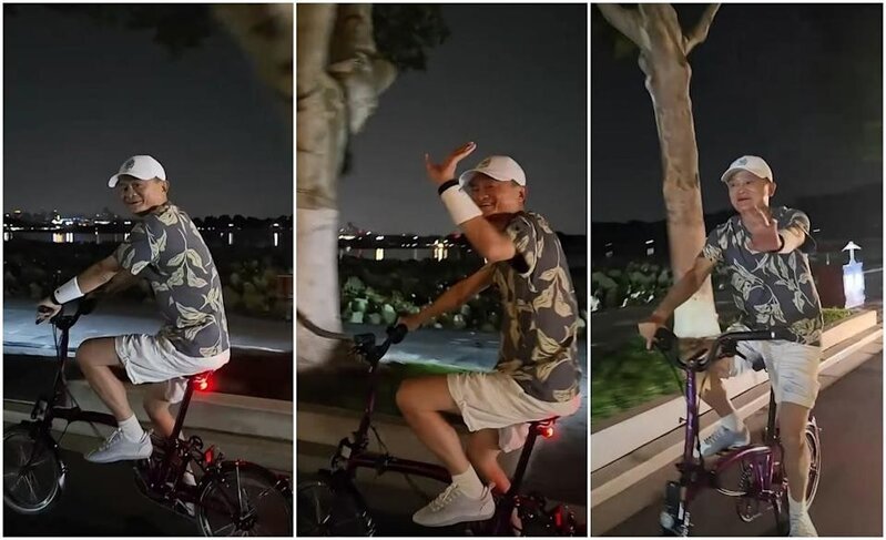 馬雲做單車友夜遊西湖，被網民野生捕獲。(網片截圖).jpg