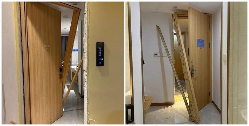 內地一名男子近日於杭州出差入住酒店時，被一名陌生男子狂踢房門四五腳後闖入房間，當.jpg