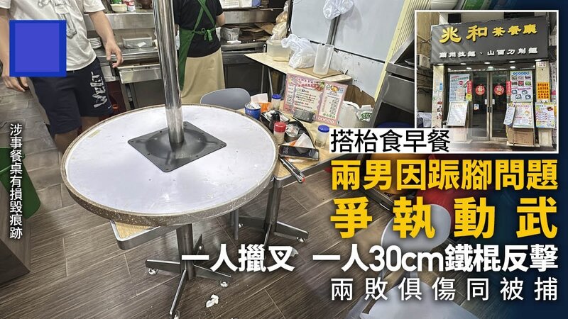 荃灣兩男搭枱食早餐疑「䟴腳」爭執互襲 兩敗俱傷送院同被捕.jpg