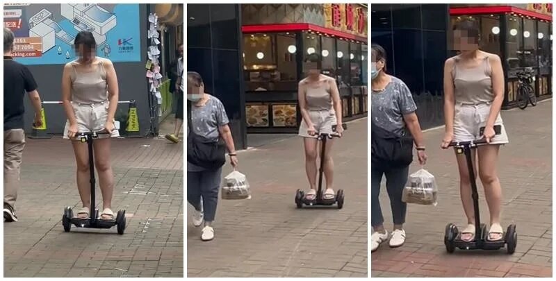 一名女子在觀塘行人路涉違法駕駛電動滑板車，險些撞到一名老婦。「車cam L（香港群組）FB」.jpg