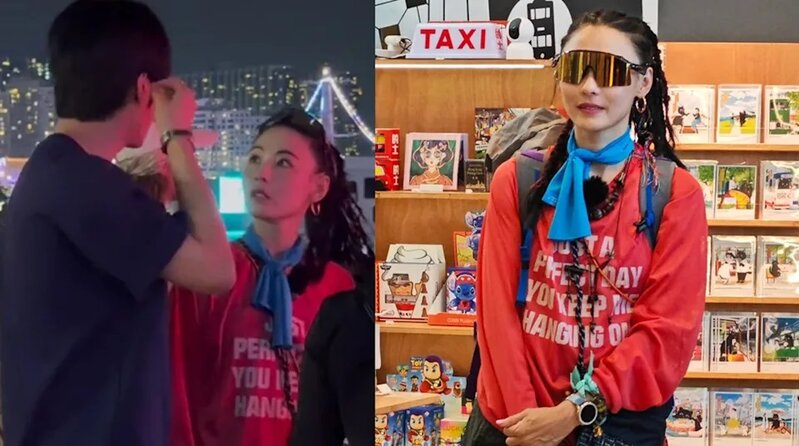 3 內地網民分享拍到張柏芝的紅衣打扮，認為她顯得很年輕很美。.jpg