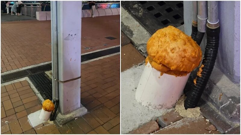 有網民在社交媒體上分享，途經中環碼頭一帶，發現柱子旁的管道上竟然「長出」菠蘿包。.jpg