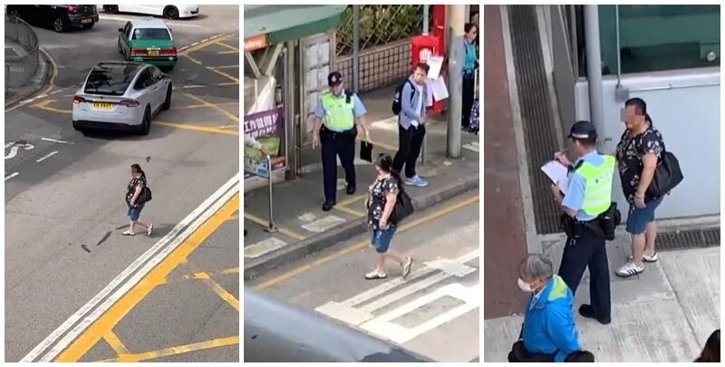 上水一名婦人「打斜」橫過馬路，走到對面巴士站時遭守候警員「斷正」，但婦人看到警員.jpg