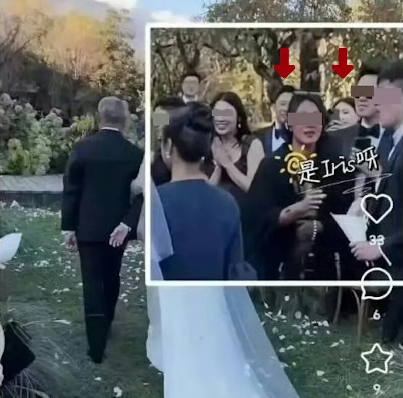 1 霍啟山與娜然（箭嘴示）一同出席婚禮，但站在後排避免被拍到。（網上圖片）.jpg