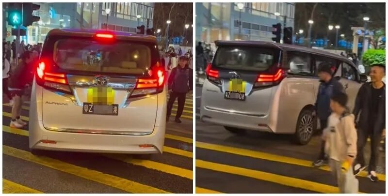 一輛掛有中港車牌的七人車在荃灣楊屋道逆線行駛，在行人綠燈期間無視人群強行橫過斑馬.jpg
