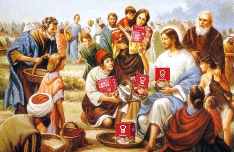 6 嘉頓曾被惡搞成《聖經》中的五餅二魚故事。（網上圖片）.jpg