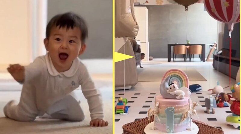 2 蕭哈哈發現廳中的氣球和蛋糕後，即開心地加快爬出來。（IG@wongtsuiyu）.jpg